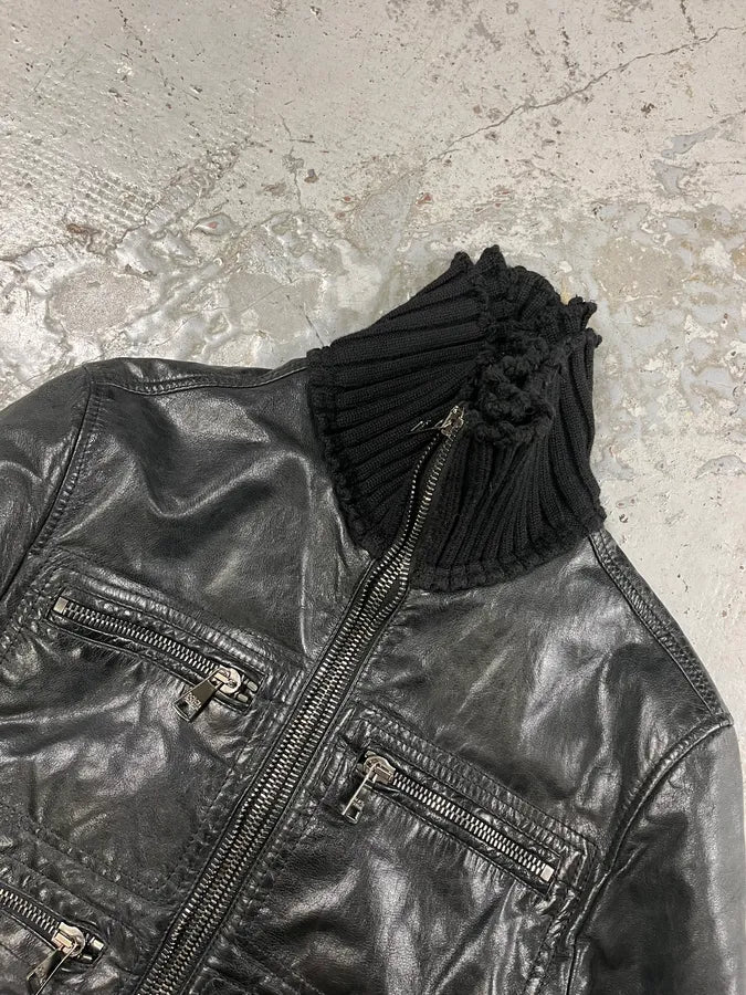 2000s Dolce & Gabbana Multi-Zip Destroyed Black Leather Jacket EPFOwFV 4