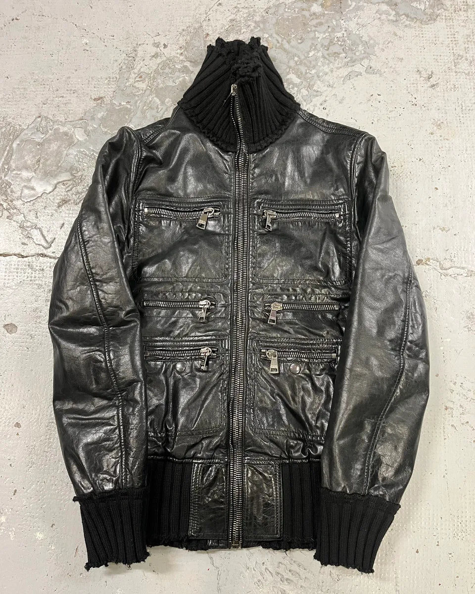 2000s Dolce & Gabbana Multi-Zip Destroyed Black Leather Jacket EPFOwFV 2