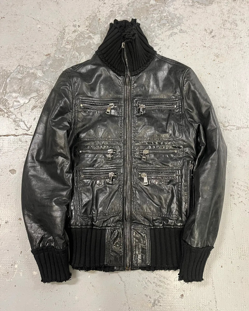2000s Dolce & Gabbana Multi-Zip Destroyed Black Leather Jacket EPFOwFV 3