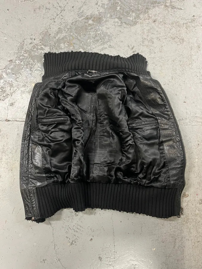 2000s Dolce & Gabbana Multi-Zip Destroyed Black Leather Jacket EPFOwFV 7