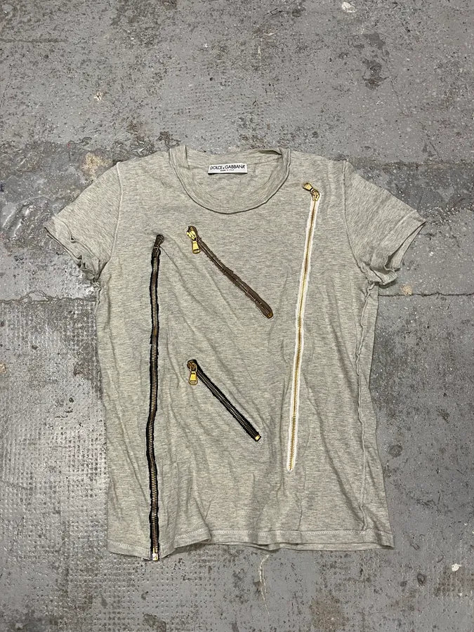 2000s Dolce & Gabbana Multi-Zip Grey T-shirt (S) fQDihtN 0
