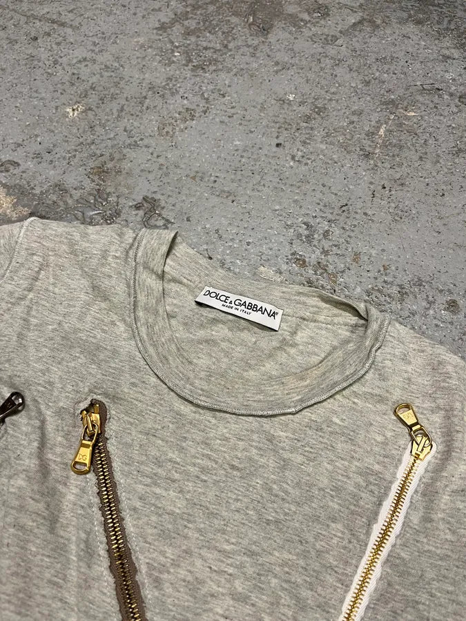 2000s Dolce & Gabbana Multi-Zip Grey T-shirt (S) fQDihtN 1