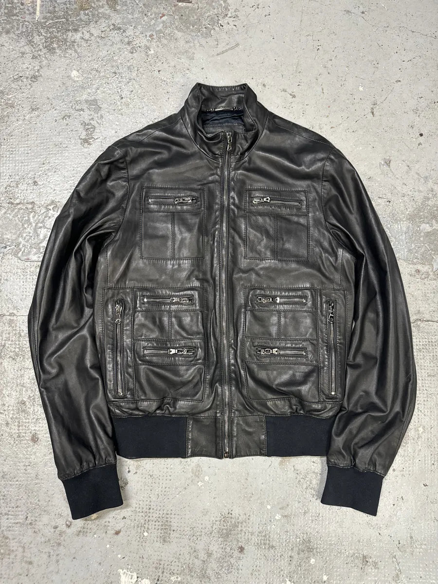2000s Dolce & Gabbana Multi Zips Black Leather Jacket BbviacJ 0