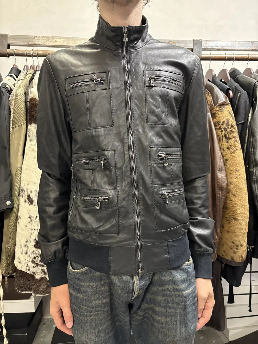 2000s Dolce & Gabbana Multi Zips Black Leather Jacket BbviacJ 2