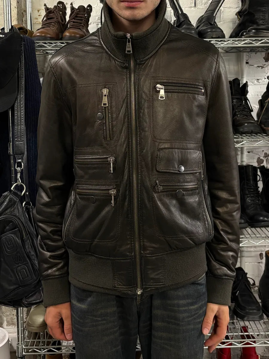 2000s Dolce & Gabbana Multi Zips Brown Bronze Leather Jacket (M) JAEbMDk 1