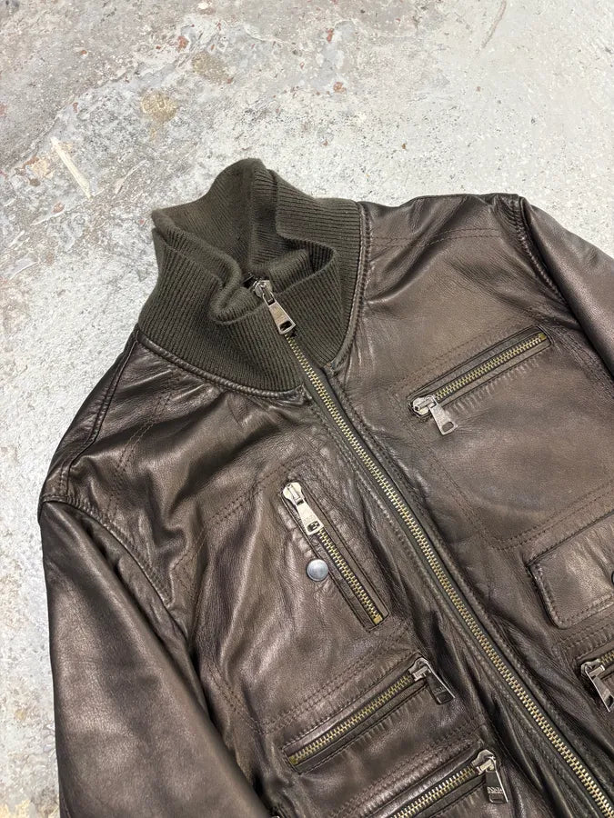 2000s Dolce & Gabbana Multi Zips Brown Bronze Leather Jacket (M) JAEbMDk 4