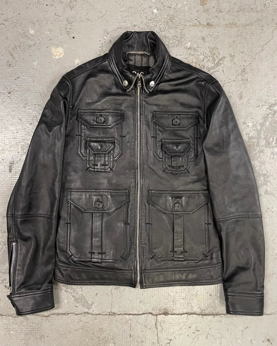 2000s Dolce & Gabbana Multipocket Black Leather Jacket (L) 0