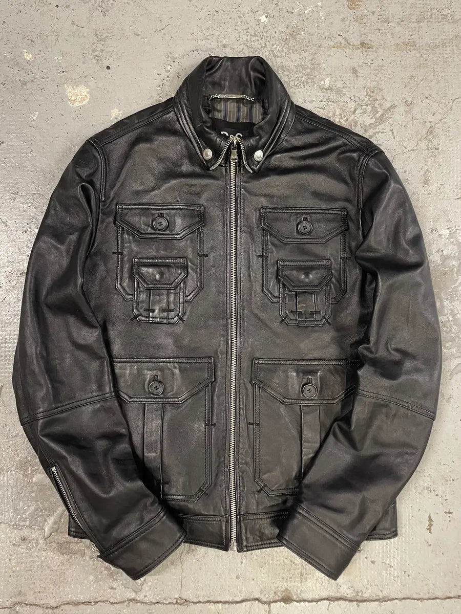 2000s Dolce & Gabbana Multipocket Black Leather Jacket (L) 1