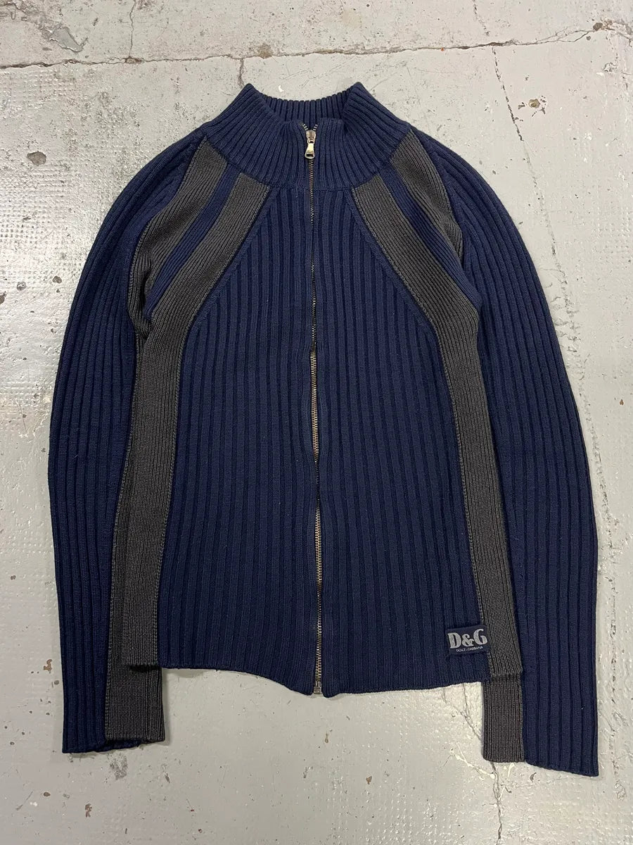 2000s Dolce & Gabbana Navy & Grey Zip-up Sweater DUdSOQz 3