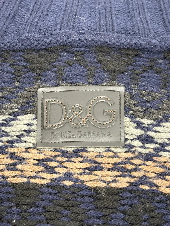 2000s Dolce & Gabbana Navy Abstract & Pink Wool Zip-up Sweater AVACbLX 9