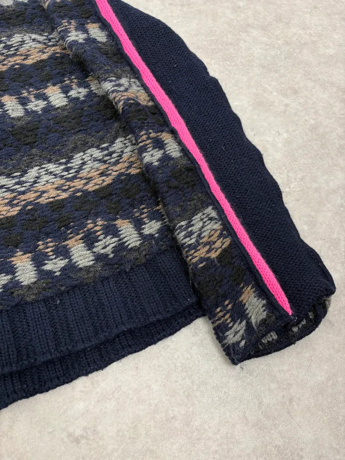 2000s Dolce & Gabbana Navy Abstract & Pink Wool Zip-up Sweater AVACbLX 6