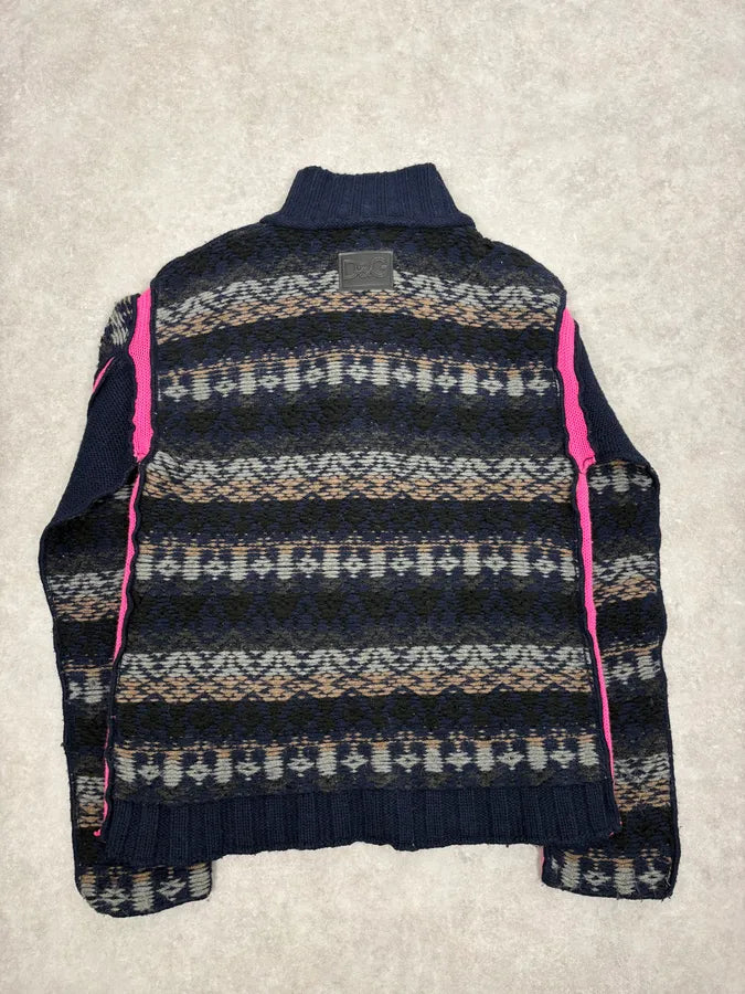 2000s Dolce & Gabbana Navy Abstract & Pink Wool Zip-up Sweater AVACbLX 5
