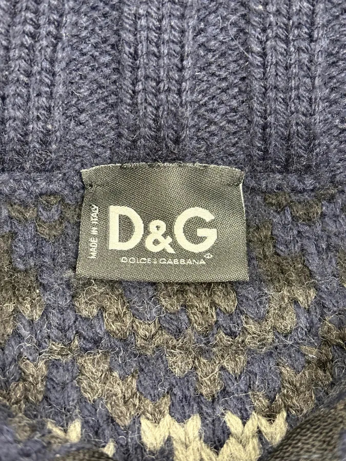 2000s Dolce & Gabbana Navy Abstract & Pink Wool Zip-up Sweater AVACbLX 10