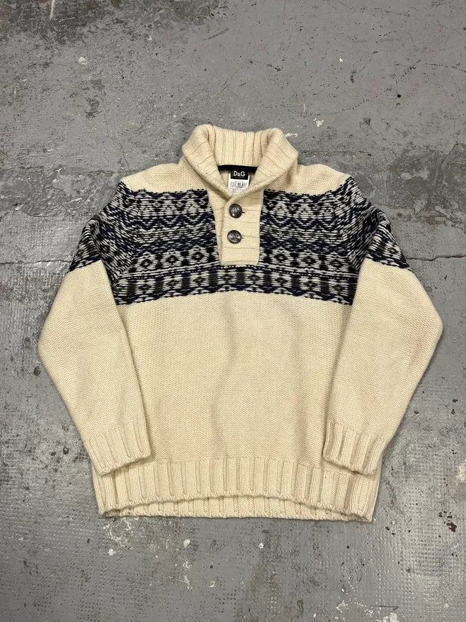 AW2006 Dolce & Gabbana Navy Beige Buttoned Sweater dtdSMdZ 0