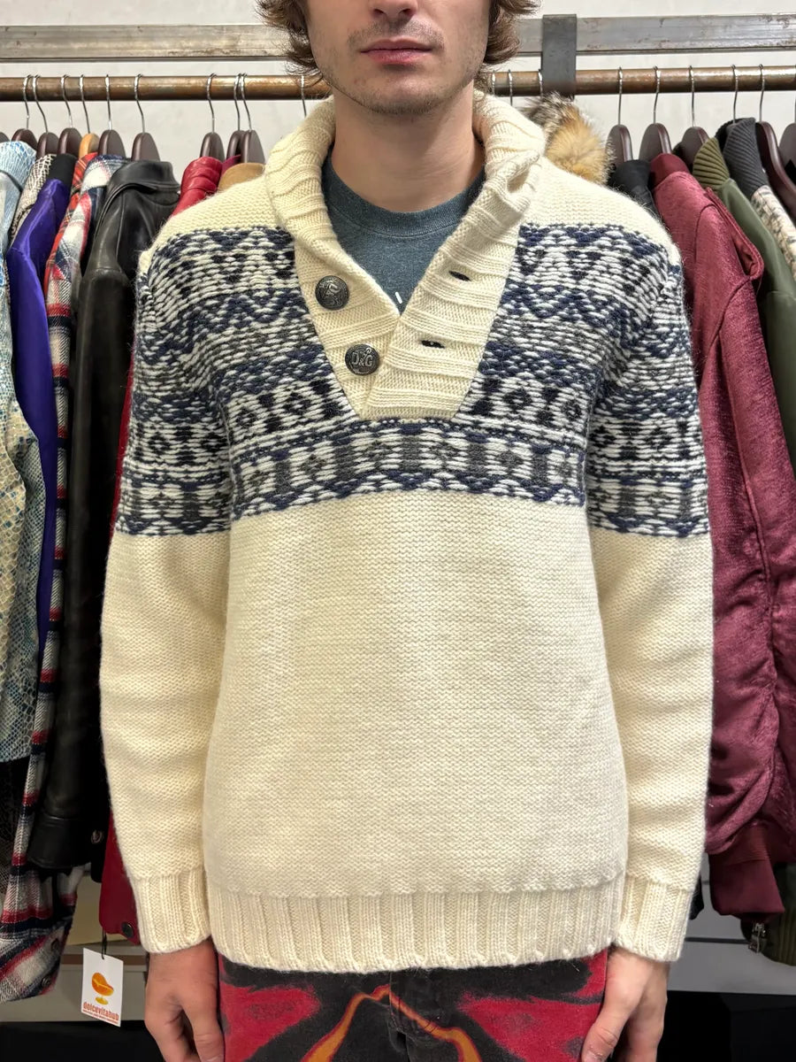 2000s Dolce & Gabbana Navy Beige Buttoned Sweater dtdSMdZ 1