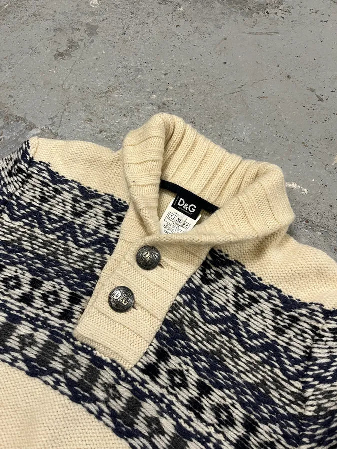 AW2006 Dolce & Gabbana Navy Beige Buttoned Sweater dtdSMdZ 4