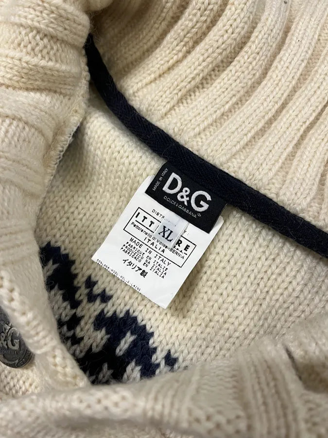 2000s Dolce & Gabbana Navy Beige Buttoned Sweater dtdSMdZ 7