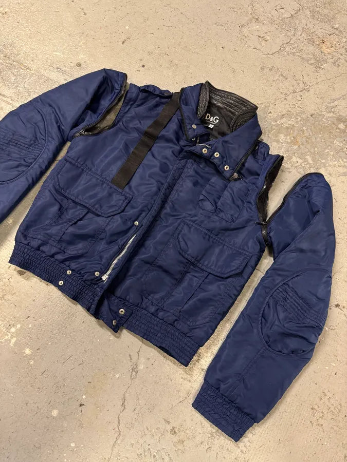 2000s Dolce & Gabbana Navy Bomber Jacket with Detachable Sleeves (M) 1