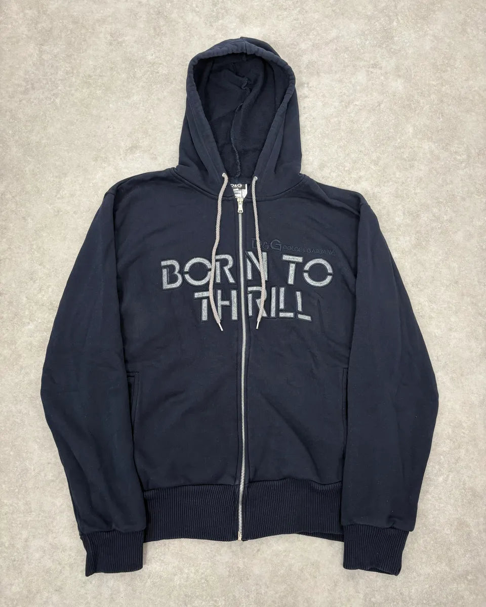 2000s Dolce & Gabbana Navy Born To Thrill Zip-up Hoodie FlbUdzP 0