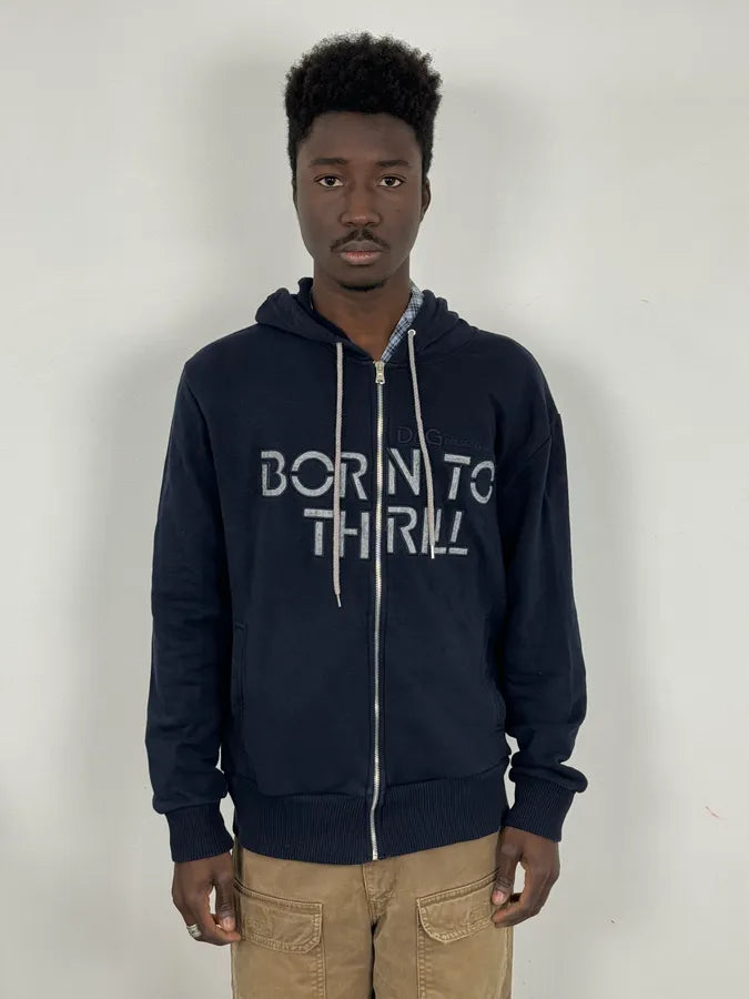 2000s Dolce & Gabbana Navy Born To Thrill Zip-up Hoodie FlbUdzP 1