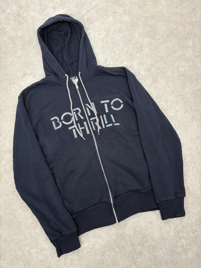 2000s Dolce & Gabbana Navy Born To Thrill Zip-up Hoodie FlbUdzP 3