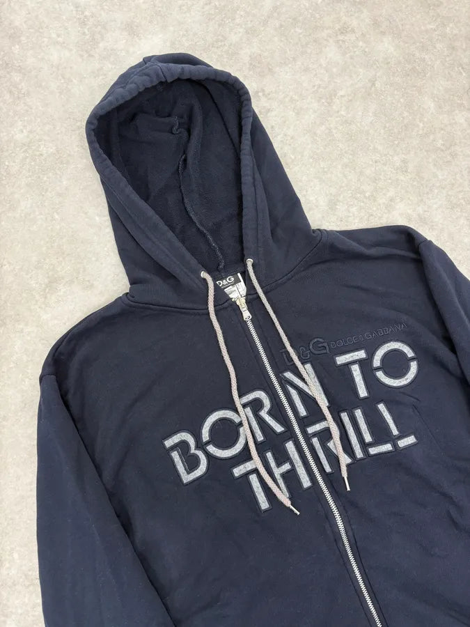 2000s Dolce & Gabbana Navy Born To Thrill Zip-up Hoodie FlbUdzP 4