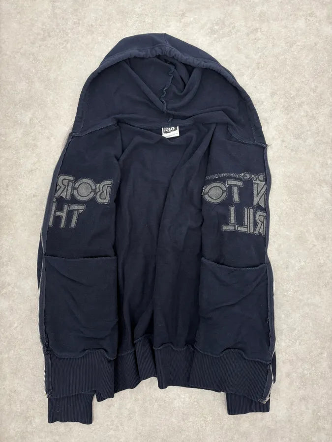 2000s Dolce & Gabbana Navy Born To Thrill Zip-up Hoodie FlbUdzP 6
