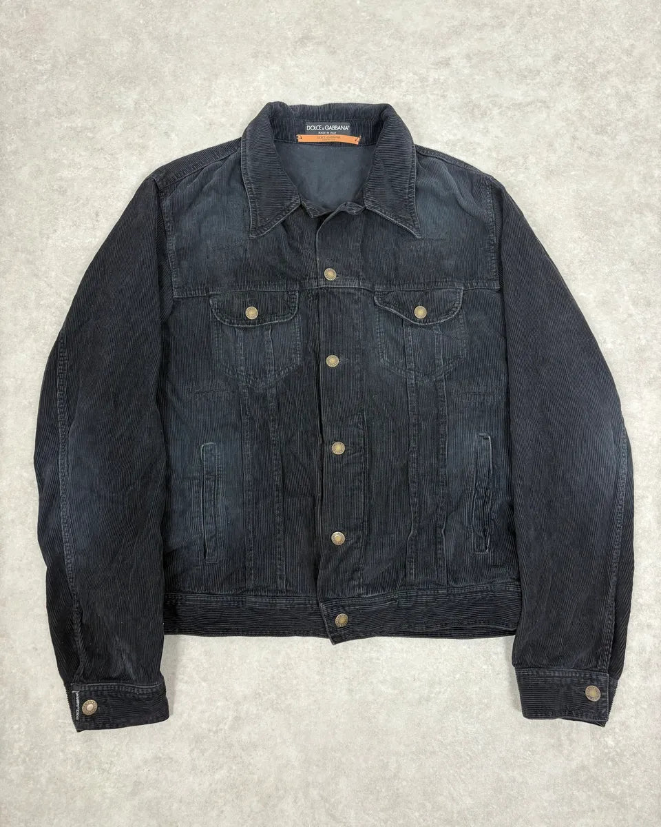 2000s Dolce & Gabbana Navy Cordurroy Jacket  LuiMqFl 0