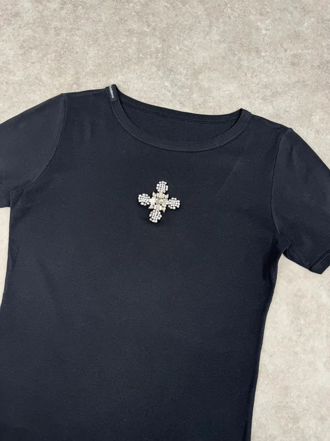 2000s Dolce & Gabbana Navy Crystal Cross T-Shirt lzEacNW 4