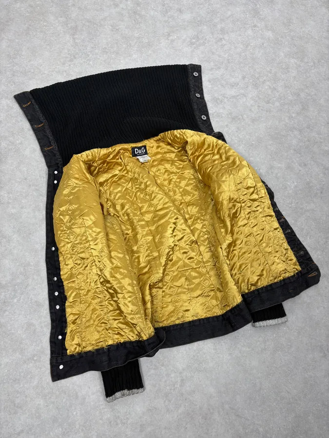 2000s Dolce & Gabbana Navy Denim Buttoned Fur Arms Jacket IwionXZ 6