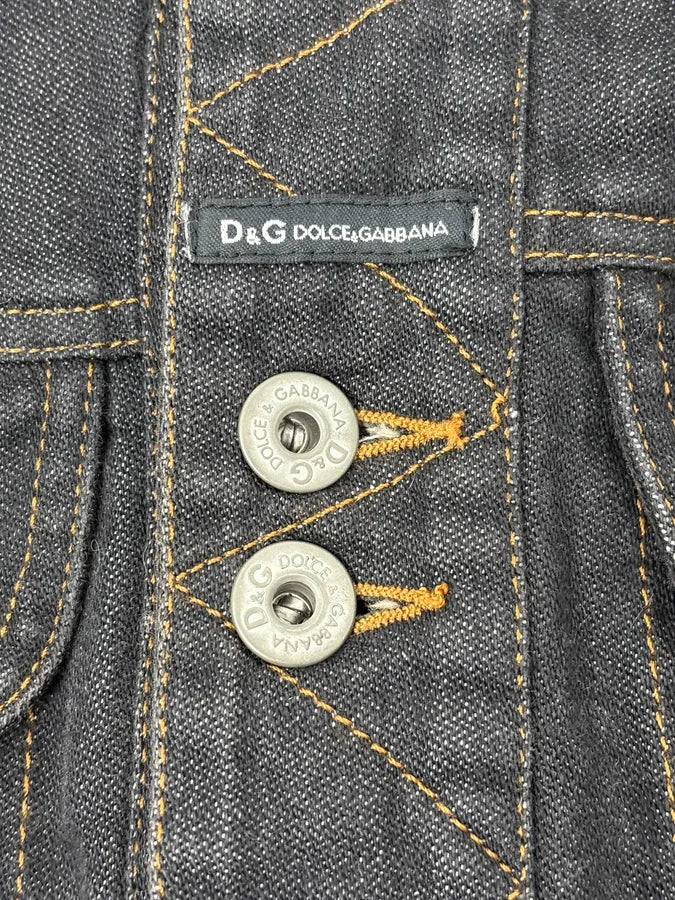 2000s Dolce & Gabbana Navy Denim Buttoned Fur Arms Jacket IwionXZ 9