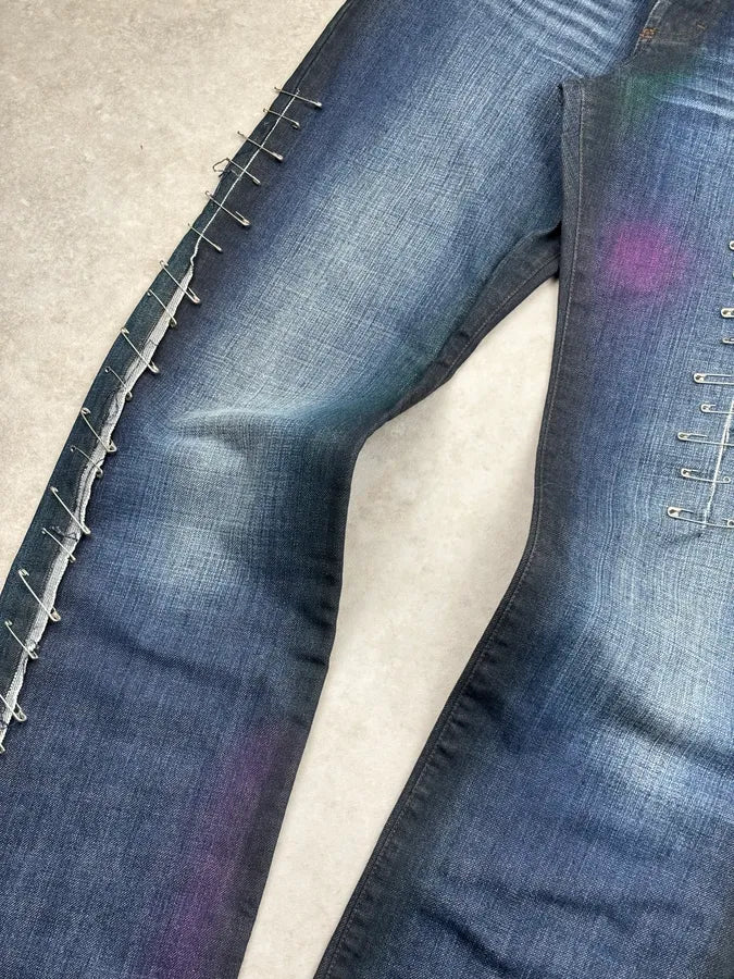 AW2001 Dolce & Gabbana Navy Denim Distressed Pins Jeans CExJINA 9