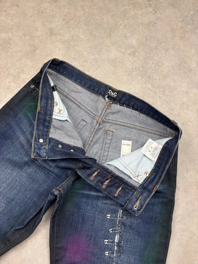 AW2001 Dolce & Gabbana Navy Denim Distressed Pins Jeans CExJINA 8