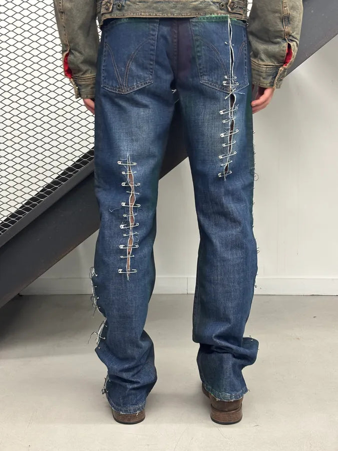 AW2001 Dolce & Gabbana Navy Denim Distressed Pins Jeans CExJINA 3