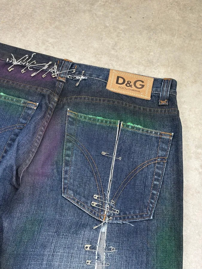 AW2001 Dolce & Gabbana Navy Denim Distressed Pins Jeans CExJINA 7