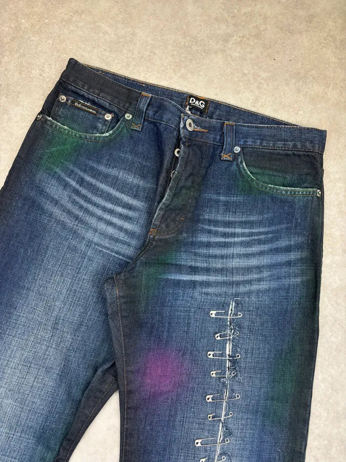AW2001 Dolce & Gabbana Navy Denim Distressed Pins Jeans CExJINA 4