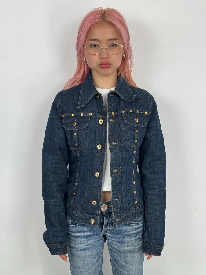 AW2001 Dolce & Gabbana Navy Gold Studded Denim Jacket  DEVbJUe 1