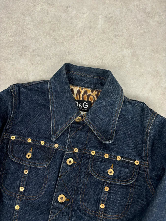AW2001 Dolce & Gabbana Navy Gold Studded Denim Jacket  DEVbJUe 3