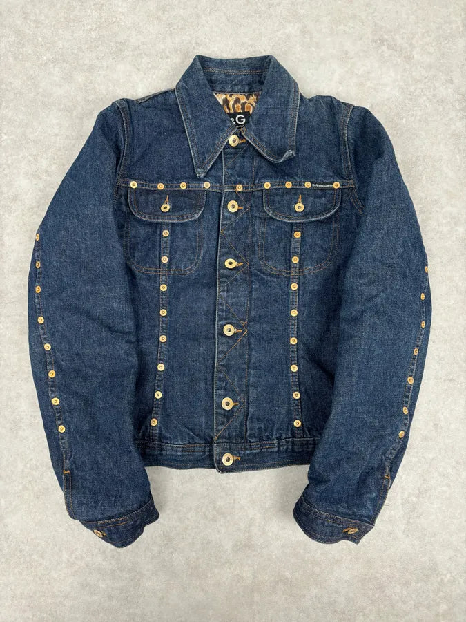 AW2001 Dolce & Gabbana Navy Gold Studded Denim Jacket  DEVbJUe 0