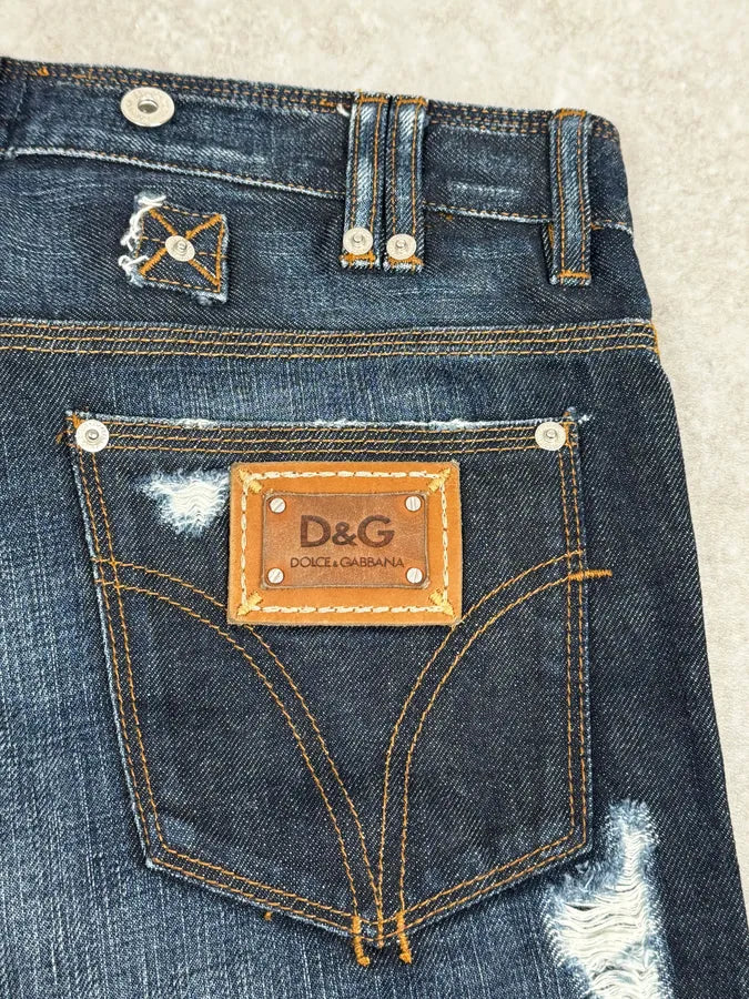 2000s Dolce & Gabbana Navy Distressed Brut Denim Jeans ySOFJwx 8