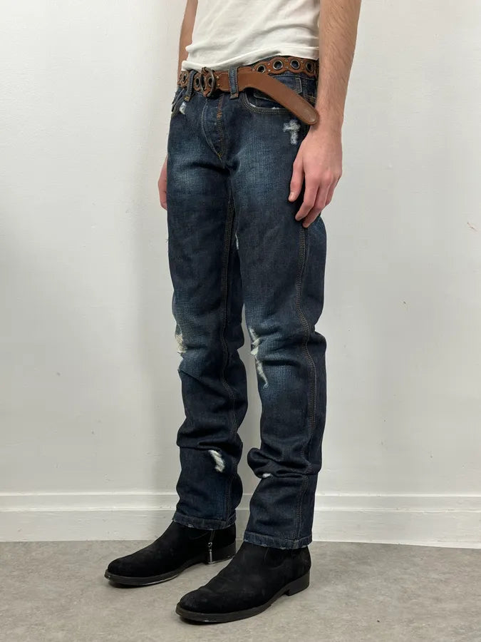 2000s Dolce & Gabbana Navy Distressed Brut Denim Jeans ySOFJwx 1