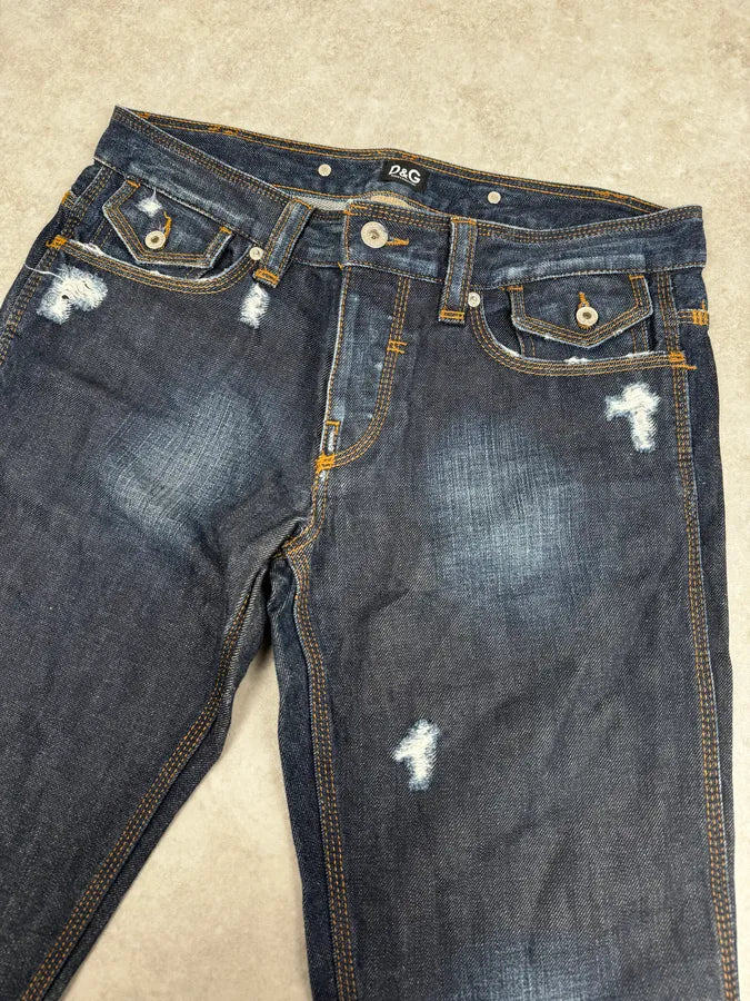 2000s Dolce & Gabbana Navy Distressed Brut Denim Jeans ySOFJwx 5