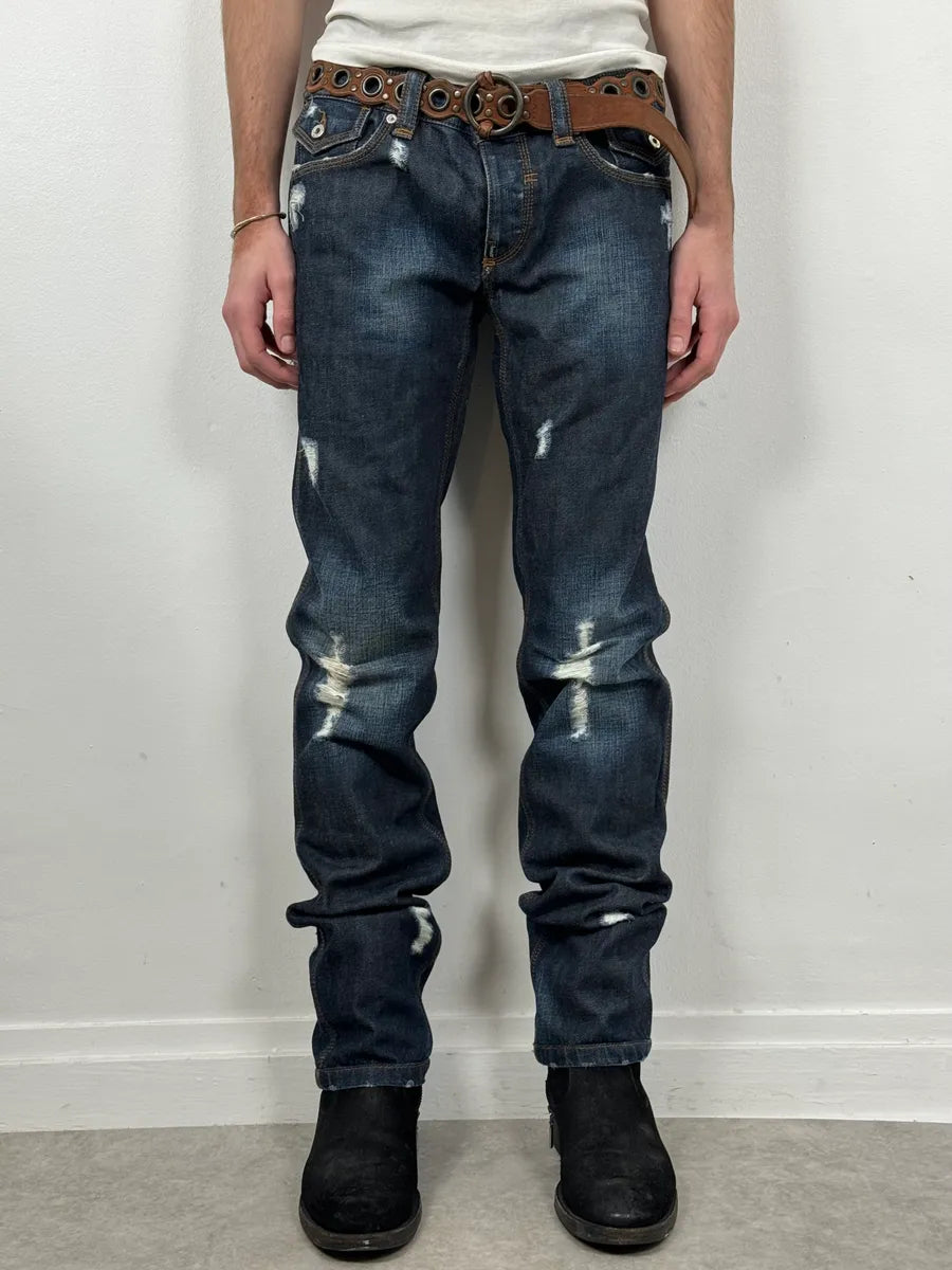 2000s Dolce & Gabbana Navy Distressed Brut Denim Jeans ySOFJwx 0