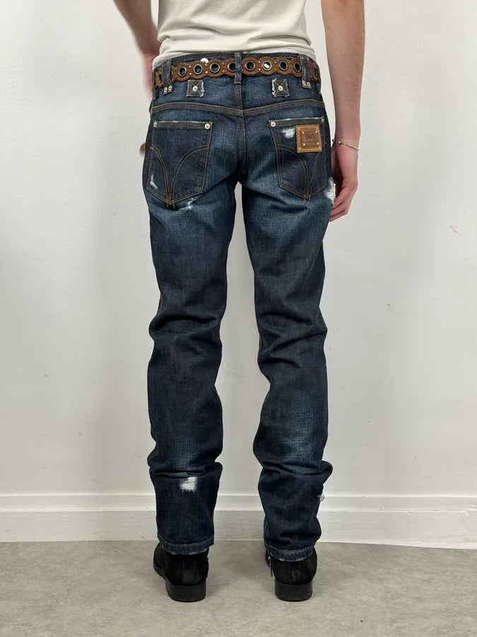 2000s Dolce & Gabbana Navy Distressed Brut Denim Jeans ySOFJwx 2