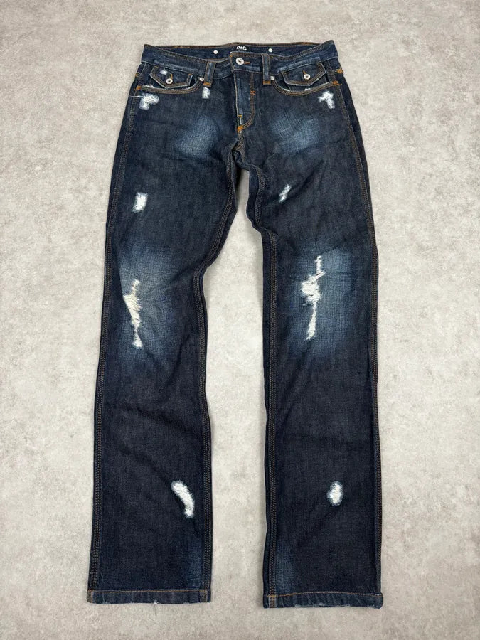 2000s Dolce & Gabbana Navy Distressed Brut Denim Jeans ySOFJwx 3