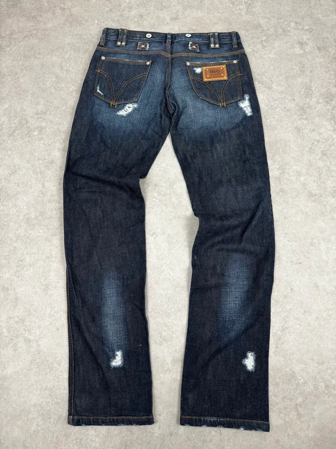 2000s Dolce & Gabbana Navy Distressed Brut Denim Jeans ySOFJwx 4