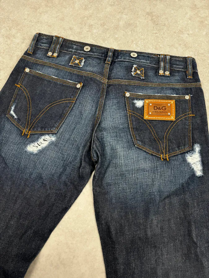 2000s Dolce & Gabbana Navy Distressed Brut Denim Jeans ySOFJwx 6
