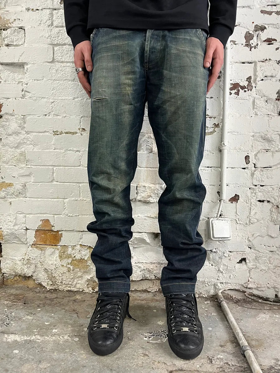 2000s Dolce & Gabbana Navy Faded Denim Jeans gITxcYD 0