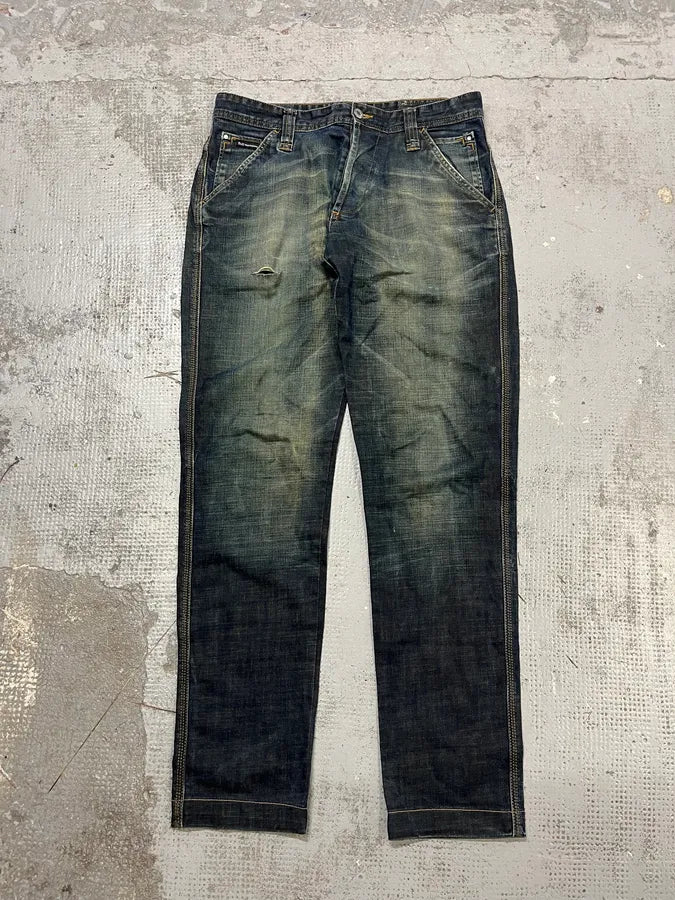 2000s Dolce & Gabbana Navy Faded Denim Jeans gITxcYD 5