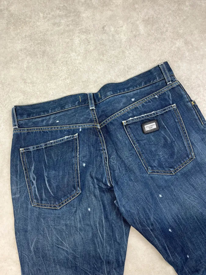 2000s Dolce & Gabbana Navy Faded Straight Denim Jeans xdcuPJQ 7